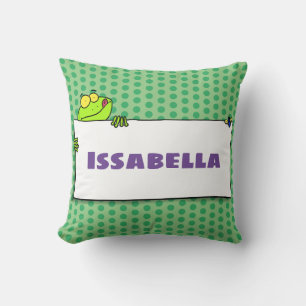 Cute green frog sign cartoon illustration throw pillow
