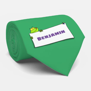 Cute green frog sign cartoon illustration tie