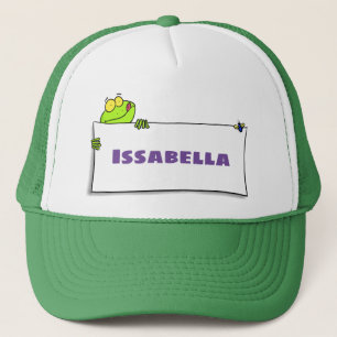 Cute green frog sign cartoon illustration trucker hat