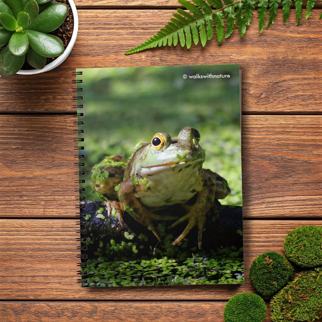 Cute Green Frog Strikes a Pose on the Hose Notebook (Green Frog Strikes a Pose on the Hose Journal Cover Photo)