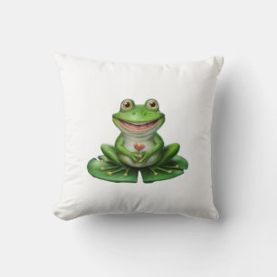Cute Green Frog Throw Pillow