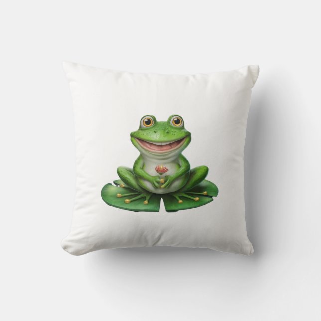 Cute Green Frog Throw Pillow (Front)