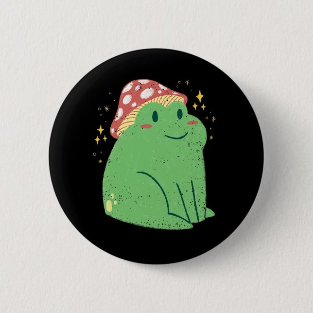 Cute Green Frog with Mushroom Hat 2 Inch Round Button (Front)