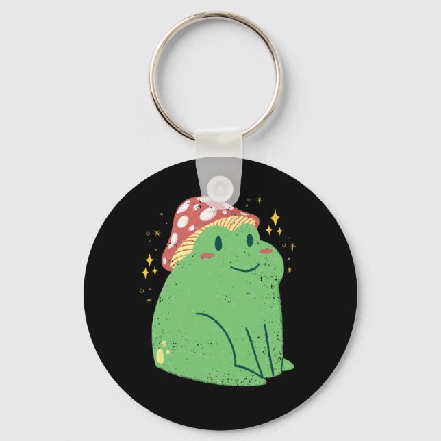 Cute Green Frog with Mushroom Hat Keychain (Front)