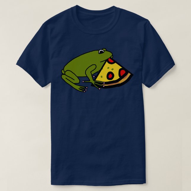 Cute Green Frog with Pizza Slice T-Shirt (Design Front)