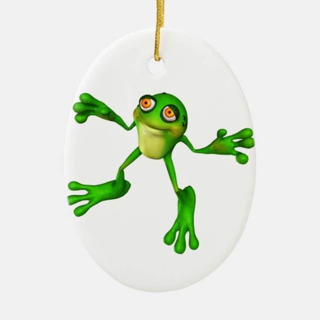 Cute Green Froggy Ceramic Ornament (Front)