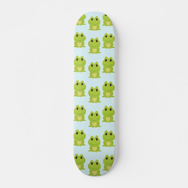 Cute green frogs on blue skateboard (Front)