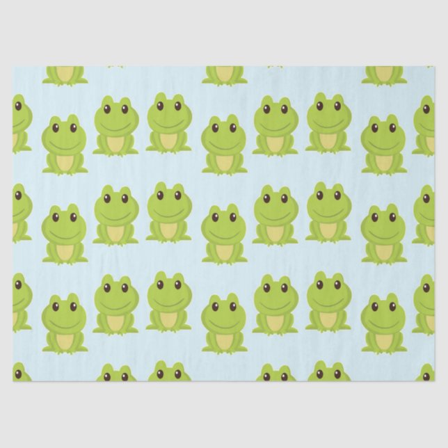 Cute green frogs on blue tissue paper (Front)