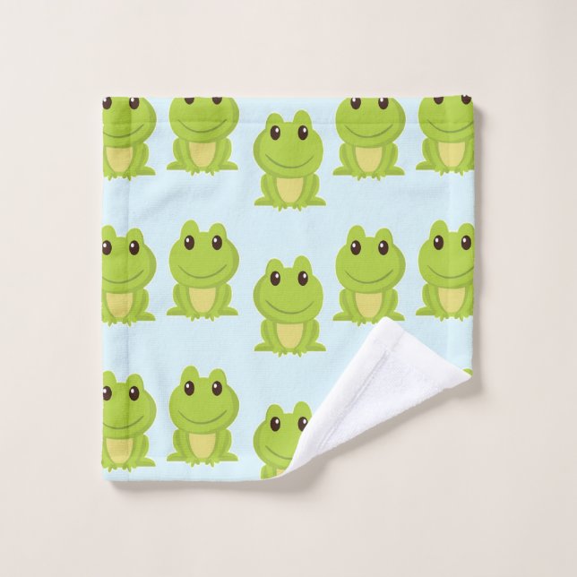 Cute green frogs on blue wash cloth (Wash Cloth)