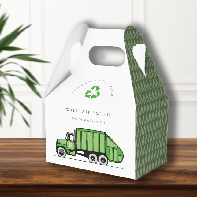 Cute Green Garbage Truck Kids Any Age Birthday  Favor Box (Creator Uploaded)