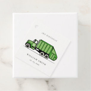 Cute Green Garbage Truck Kids Any Age Birthday Favour Tags