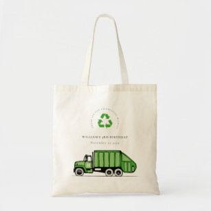 Cute Green Garbage Truck Kids Any Age Birthday Tote Bag