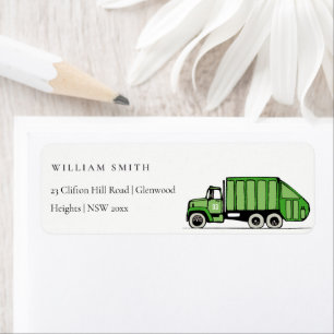 Cute Green Garbage Truck Kids Birthday Address