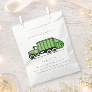 Cute Green Garbage Truck Kids Fun Facts Birthday Favour Bag