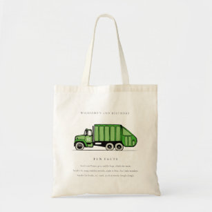 Cute Green Garbage Truck Kids Fun Facts Birthday Tote Bag