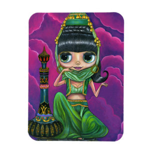 Cute Green Genie Girl Big Eyes Doll Magic Bottle Magnet
