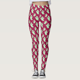 Cute Green Ghosts on Red Plaid Leggings