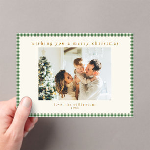 Cute Green Gingham Plaid Custom Photo Christmas Acrylic Invitations