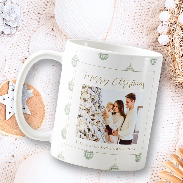 Cute Green Gingham Plaid Custom Photo Christmas Coffee Mug (Creator Uploaded)