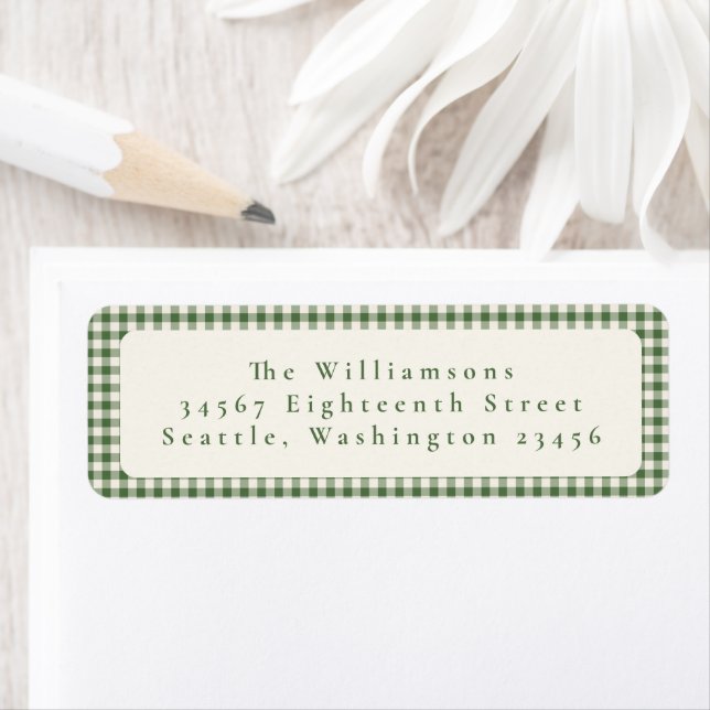 Cute Green Gingham Plaid Custom Return Address (Insitu)