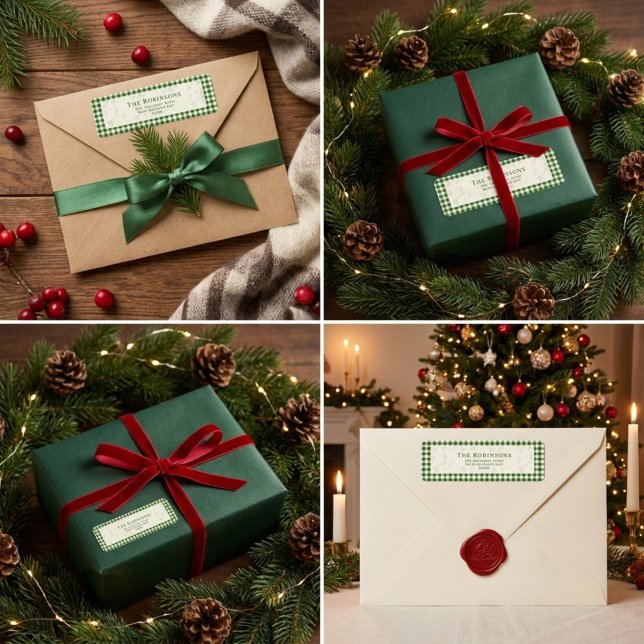 Cute Green  gingham plaid Custom return address (Creator Uploaded)