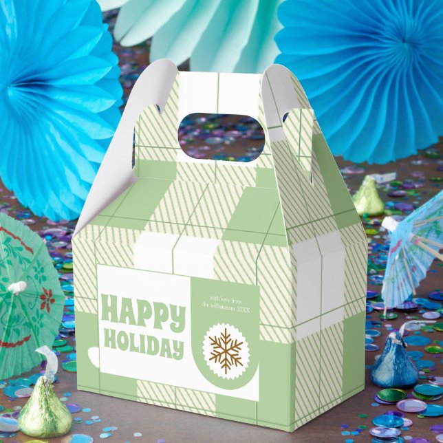 Cute Green Gingham Plaid Holiday Favor Box (Party)