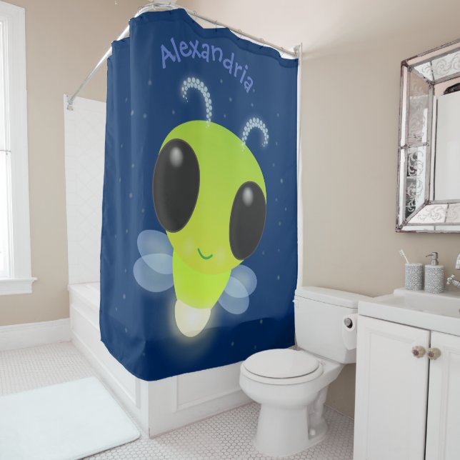 Cute green glow bug firefly cartoon illustration (In Situ)