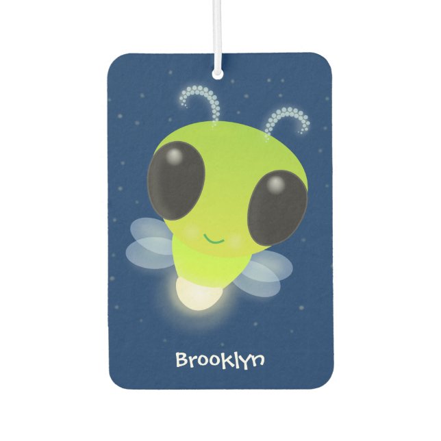 Cute green glow bug firefly cartoon illustration air freshener (Front)