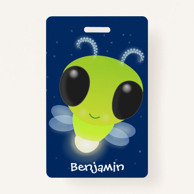 Cute green glow bug firefly cartoon illustration badge (Front)