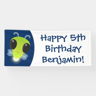 Cute green glow bug firefly cartoon illustration banner