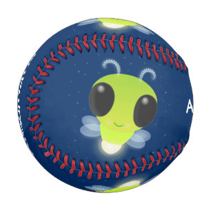 Cute green glow bug firefly cartoon illustration baseball