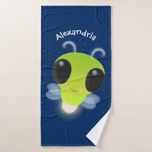 Cute green glow bug firefly cartoon illustration bath towel set (Bath Towel)