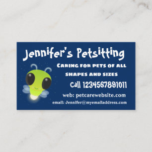 Cute green glow bug firefly cartoon illustration business card