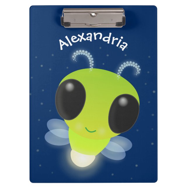 Cute green glow bug firefly cartoon illustration clipboard (Front)