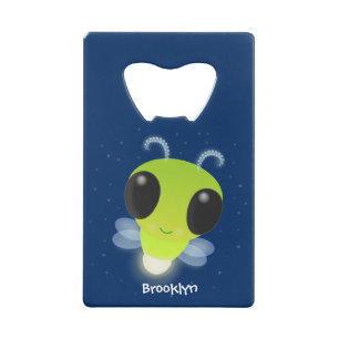 Cute green glow bug firefly cartoon illustration credit card bottle opener