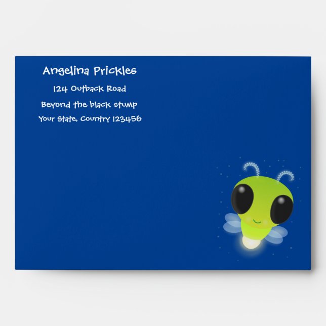 Cute green glow bug firefly cartoon illustration envelope (Front)