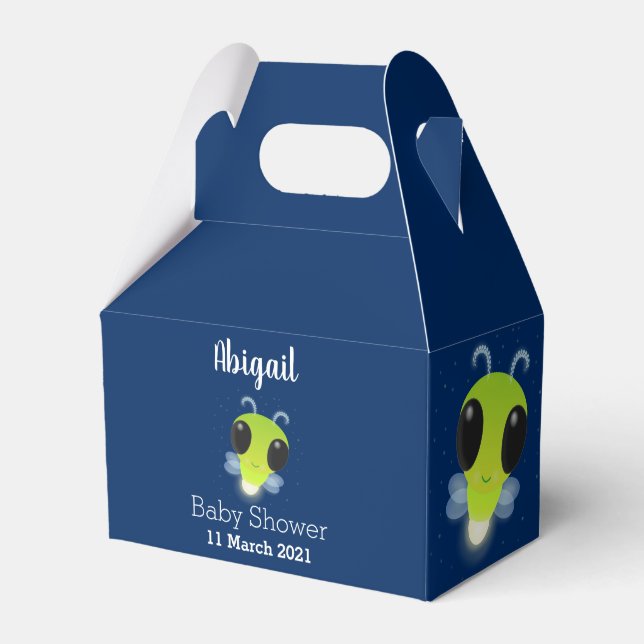 Cute green glow bug firefly cartoon illustration favor box (Front Side)