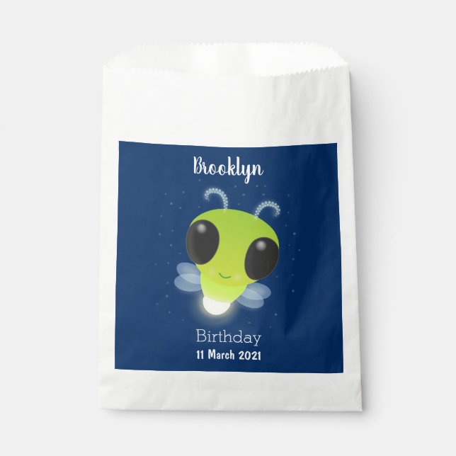 Cute green glow bug firefly cartoon illustration favour bag (Front)