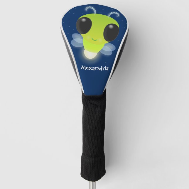 Cute green glow bug firefly cartoon illustration golf head cover (Front)