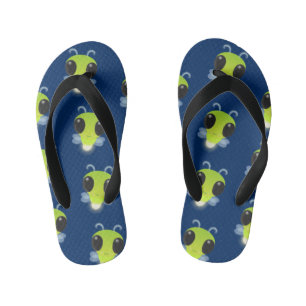 Cute green glow bug firefly cartoon illustration kid's flip flops