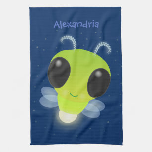 Cute green glow bug firefly cartoon illustration kitchen towel