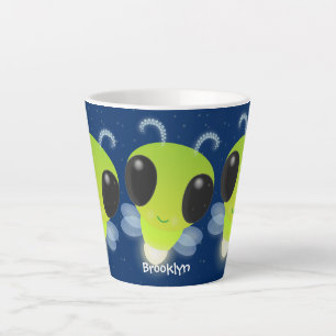 Cute green glow bug firefly cartoon illustration latte mug