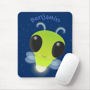 Cute green glow bug firefly cartoon illustration mouse pad