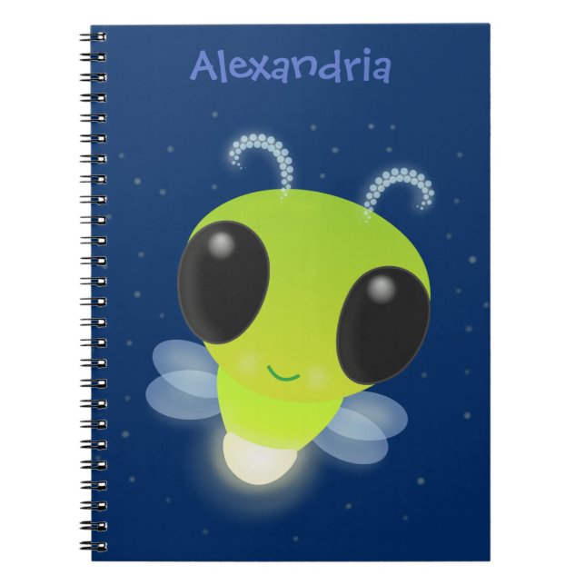 Cute green glow bug firefly cartoon illustration notebook (Front)