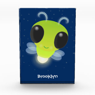 Cute green glow bug firefly cartoon illustration photo block