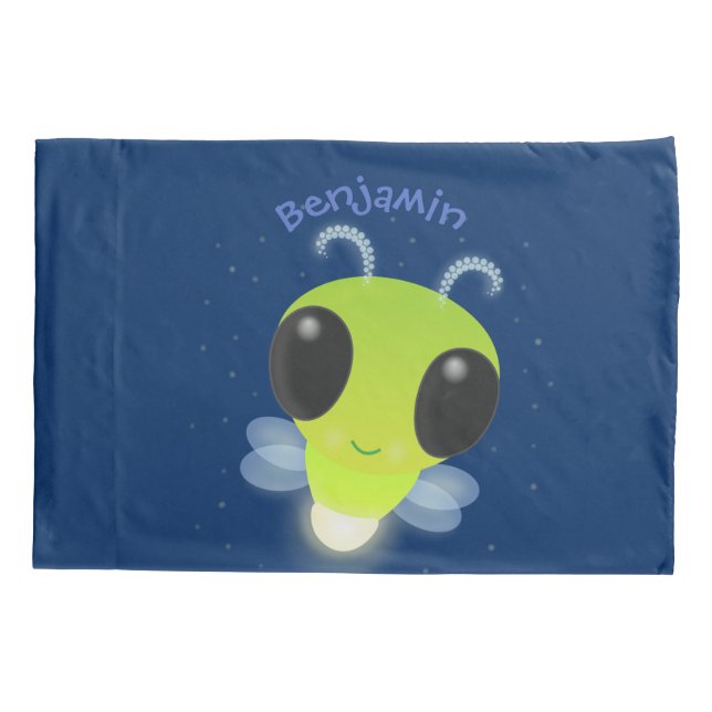 Cute green glow bug firefly cartoon illustration pillowcase (Back)