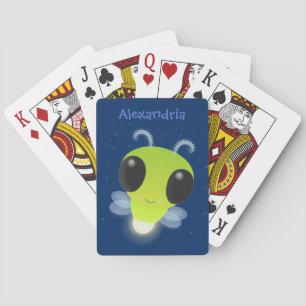 Cute green glow bug firefly cartoon illustration playing cards