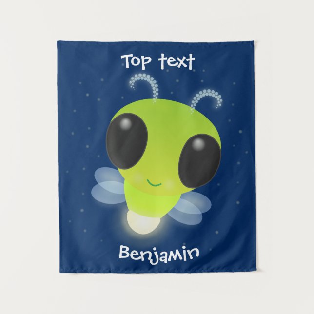 Cute green glow bug firefly cartoon illustration tapestry (Front)