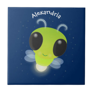 Cute green glow bug firefly cartoon illustration tile