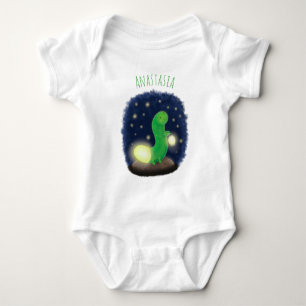 Cute green glow worm cartoon illustration baby bodysuit